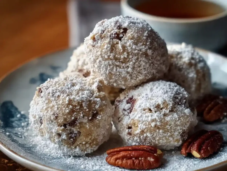 Image of Buttery Pecan Snowballs, showcasing their snowy appearance.