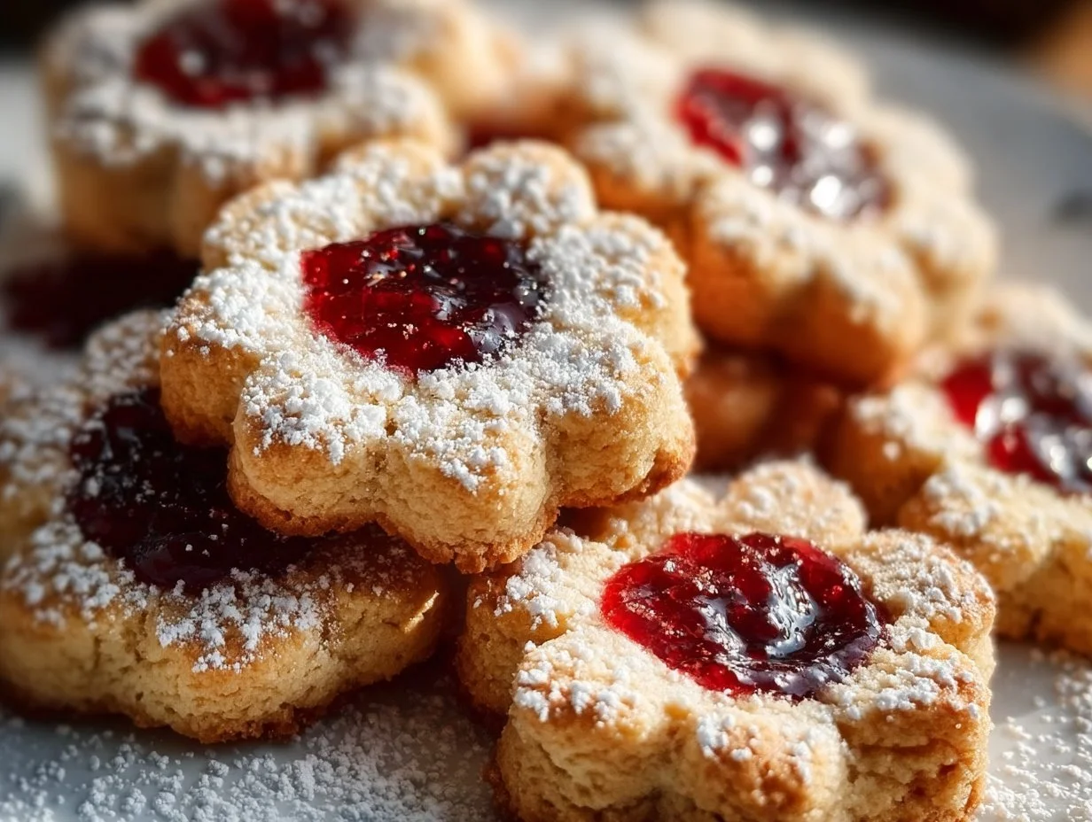 Delicious raspberry linzer cookies on a plate, perfect for any occasion.