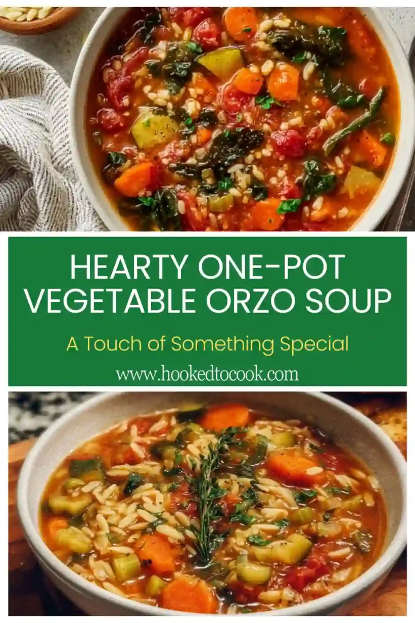 Hearty and comforting Easy, One-Pot Vegetable Orzo Soup in a bowl.