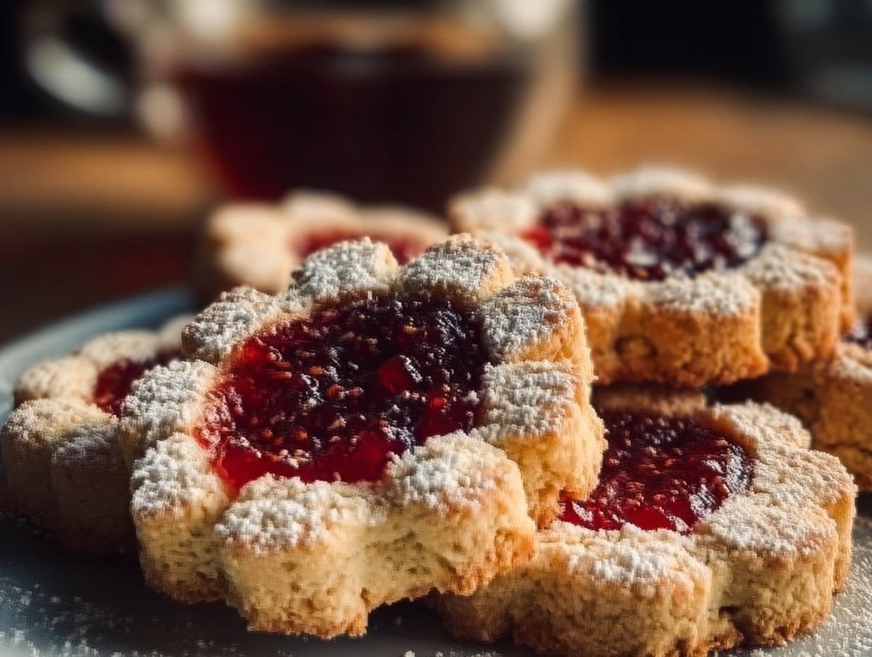 Raspberry Linzer Cookies: Delicious handmade cookies filled with raspberry jam and dusted with powdered sugar