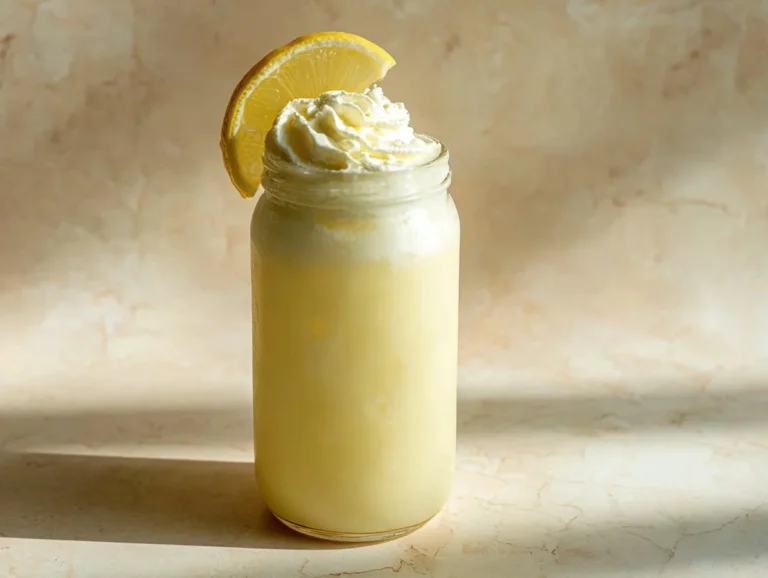 Delicious whipped lemonade in a glass with lemon slice garnish