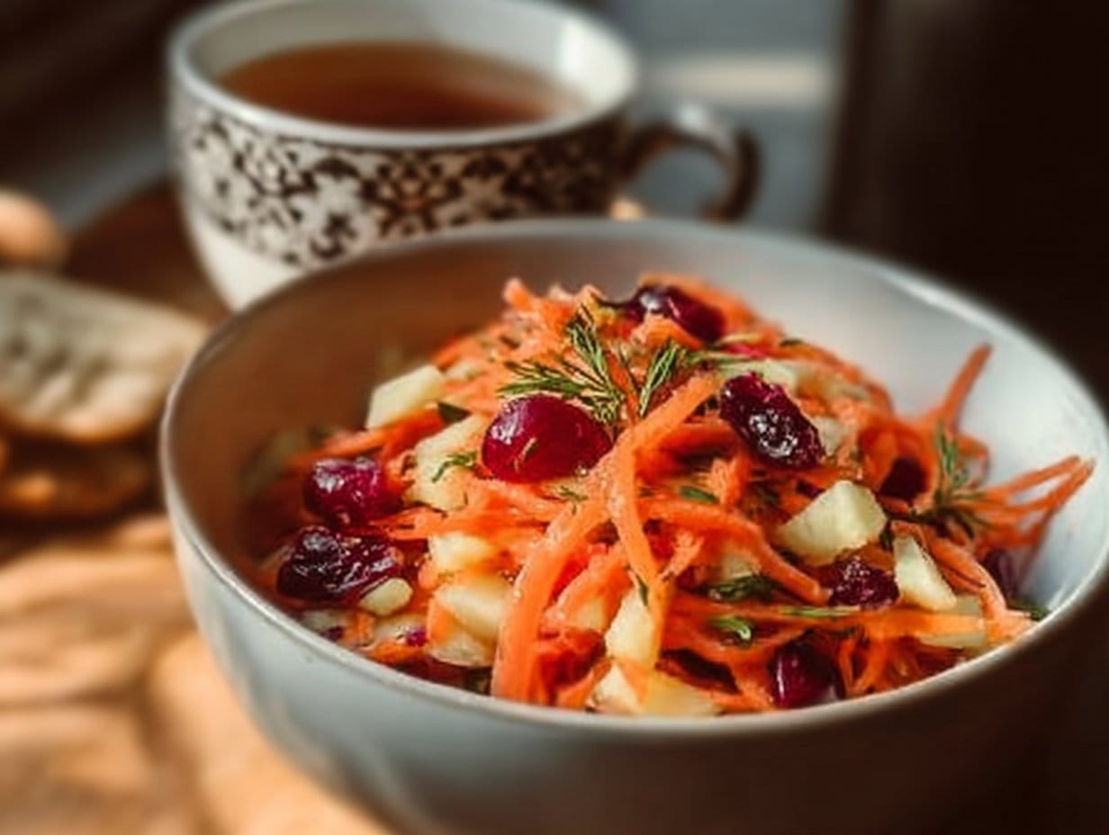 Apple Cranberry Carrot Salad with fresh ingredients served in a bowl.