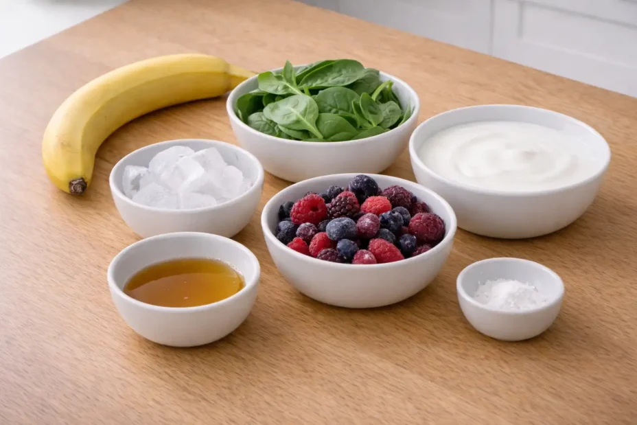 Mixed Berry Smoothie with Spinach ingredients