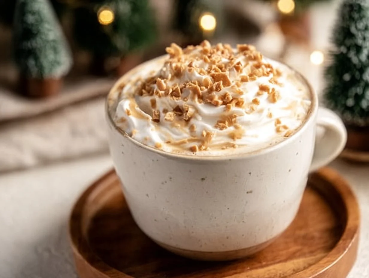 Caramel Burnt Cream Latte with whipped cream and caramel drizzle