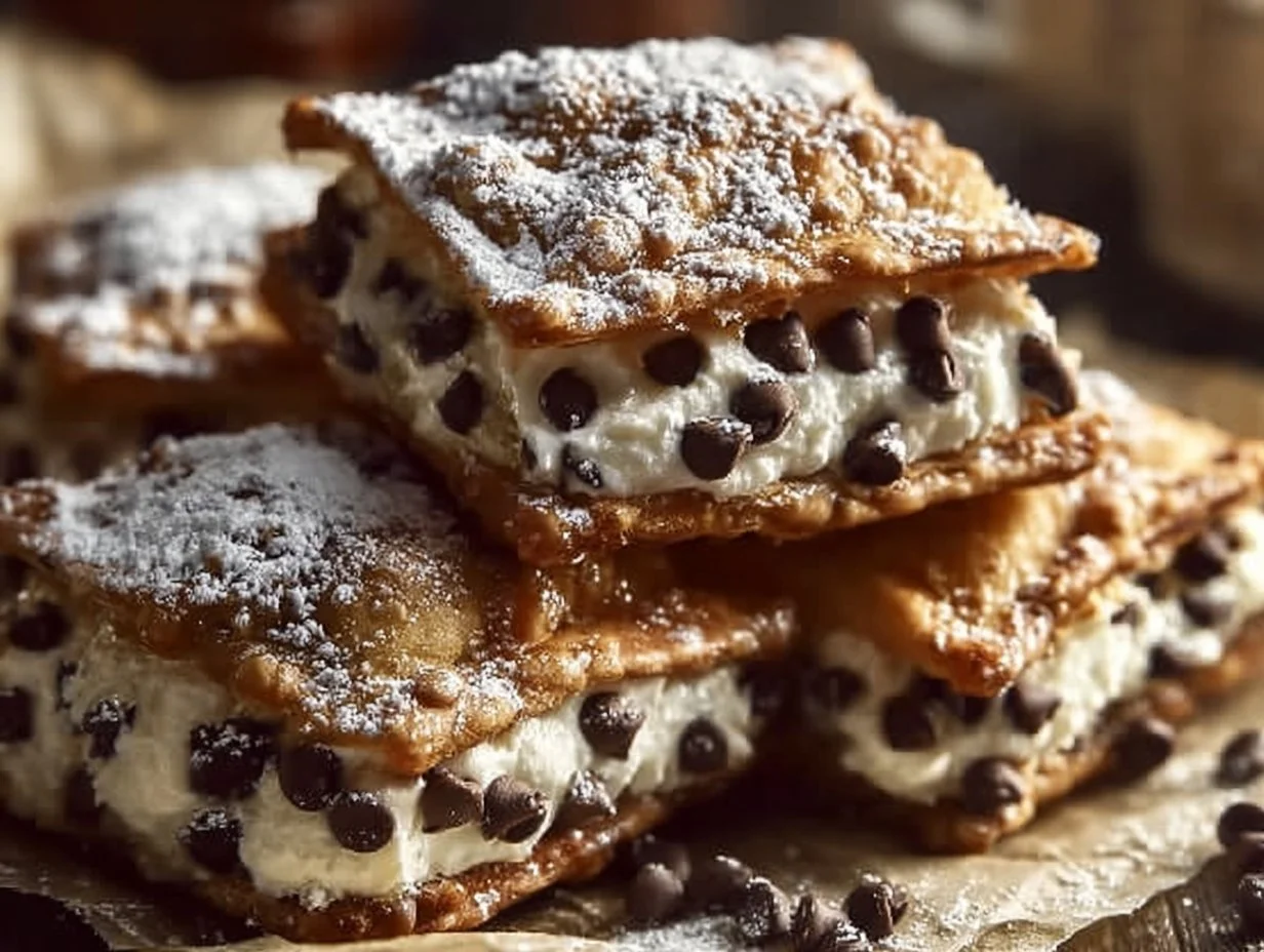 Delicious Classic Cannoli Squares dessert with creamy filling and chocolate chips