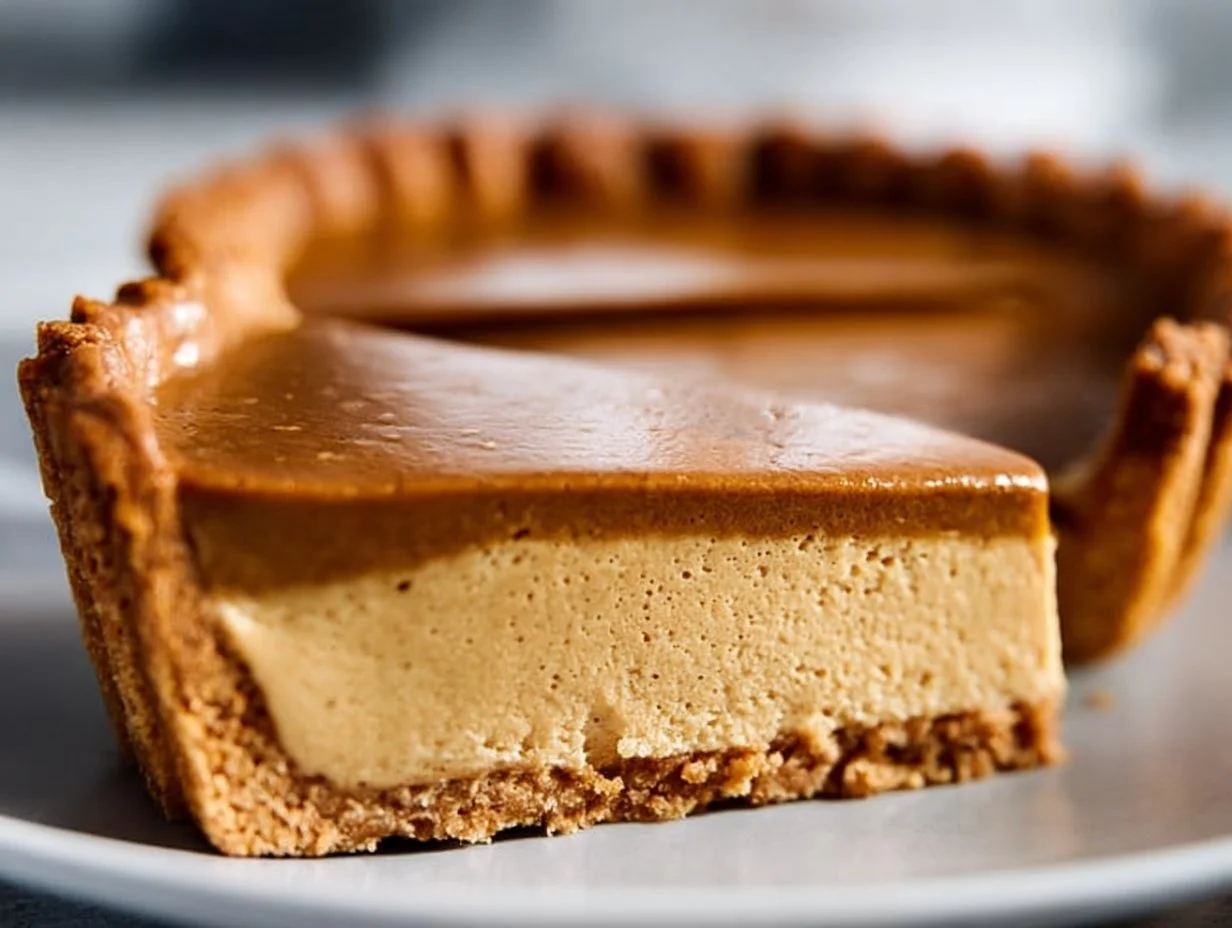 Delicious Espresso Custard Pie served on a plate with coffee beans around