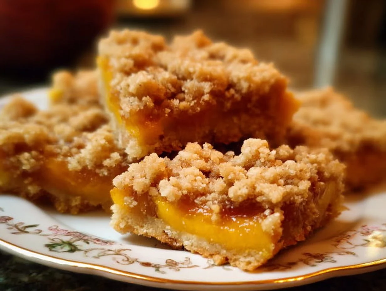 Gluten Free Vegan Peach Crumb Bars with a crunchy crumb topping