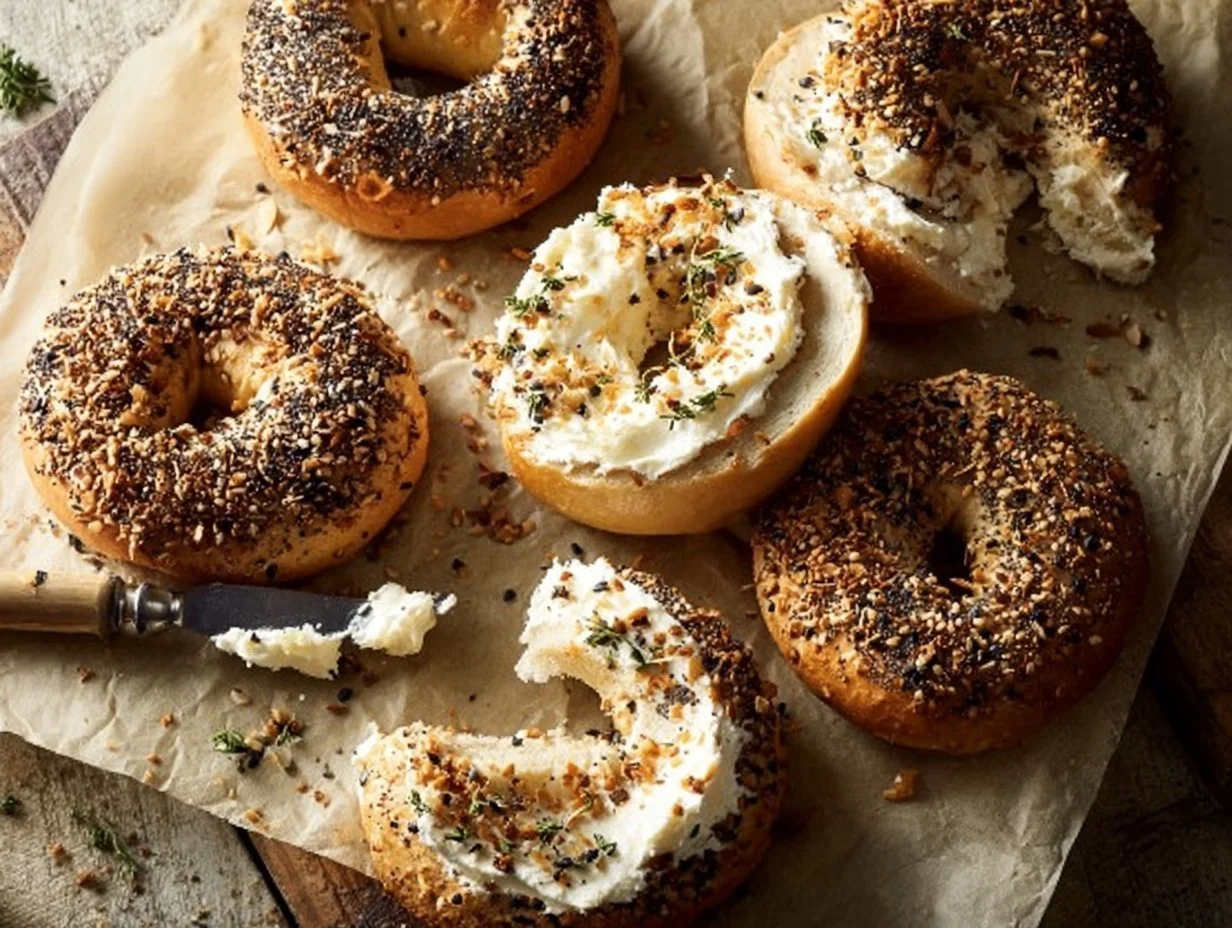 Freshly baked homemade bagels made without yeast