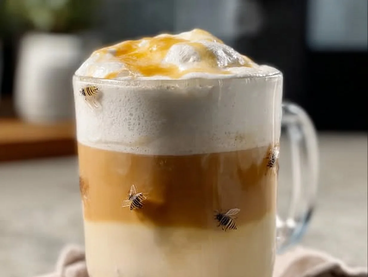 Delicious Honey Bun Latte topped with whipped cream and cinnamon