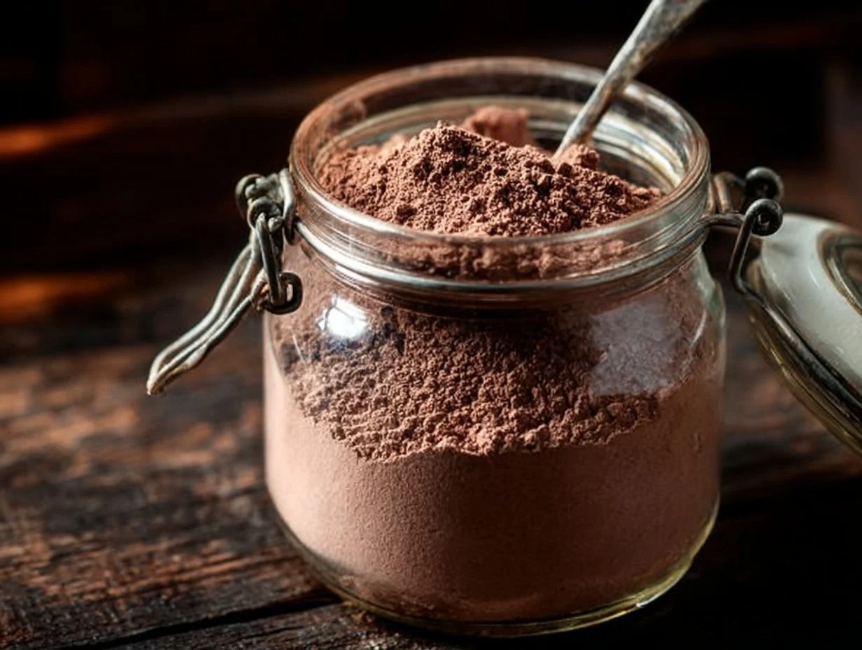 Image of a steaming cup of homemade hot cocoa mix topped with marshmallows