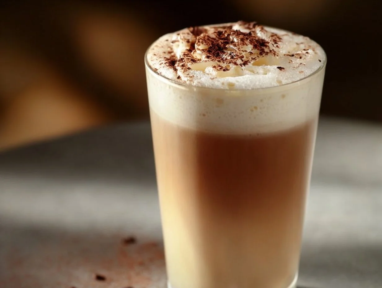 A steaming cup of London Fog Tea Latte topped with frothy milk and a hint of lavender.