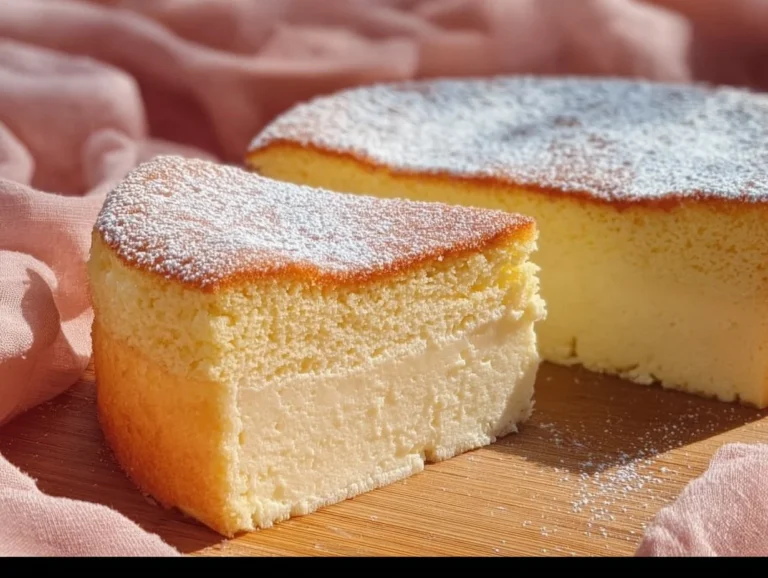 A slice of Magic Custard Cake showcasing its creamy, layered texture and delicious appearance.