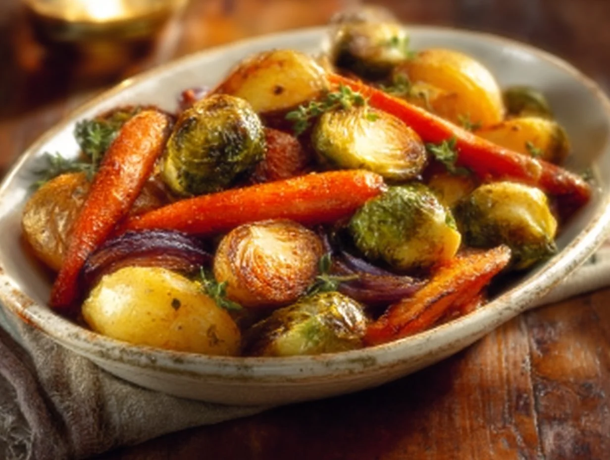 Maple Dijon Roasted Vegetables on a serving dish