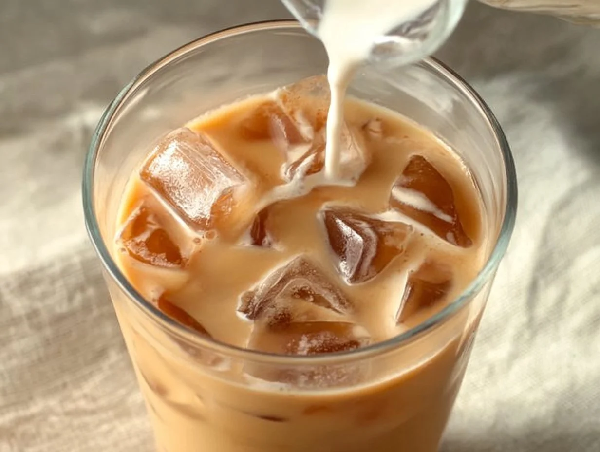 Glass of refreshing Moroccan Mint Iced Tea garnished with fresh mint leaves.