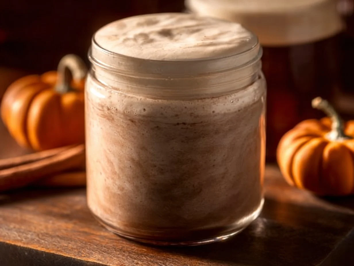 Delicious pumpkin cold foam coffee topped with whipped cream and fall spices