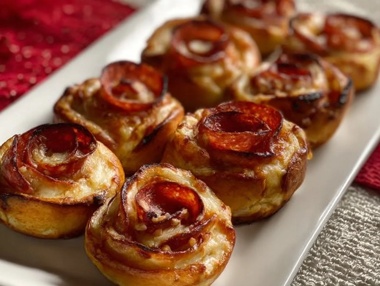 Valentine's Day pizza roses made with fresh ingredients and heart-shaped toppings