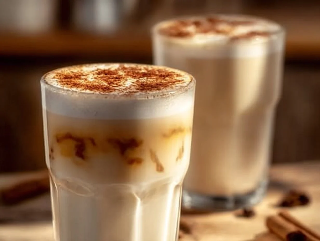 Cup of Vanilla Cinnamon Milk Tea with cinnamon sticks and vanilla beans