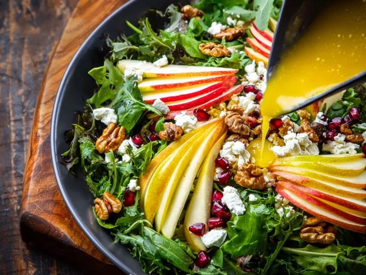 Winter Pear Salad featuring fresh pears, greens, and a light dressing.