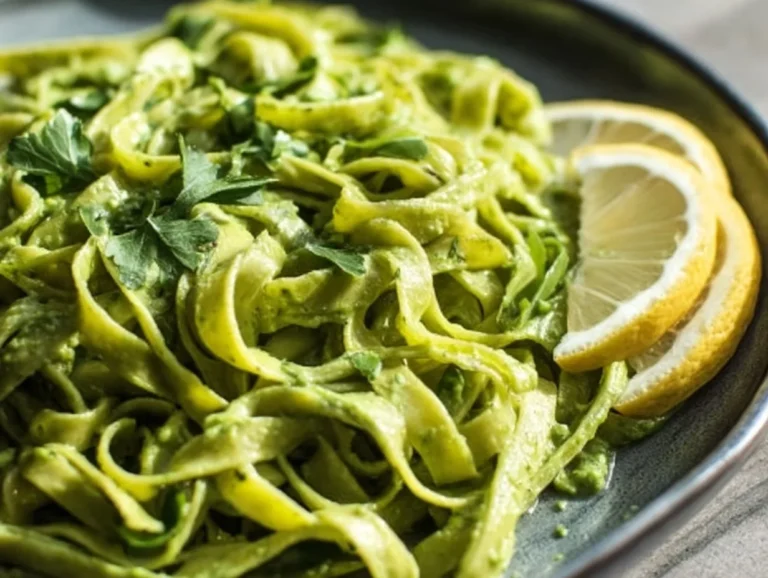 Creamy avocado lemon pesto sauce in a bowl