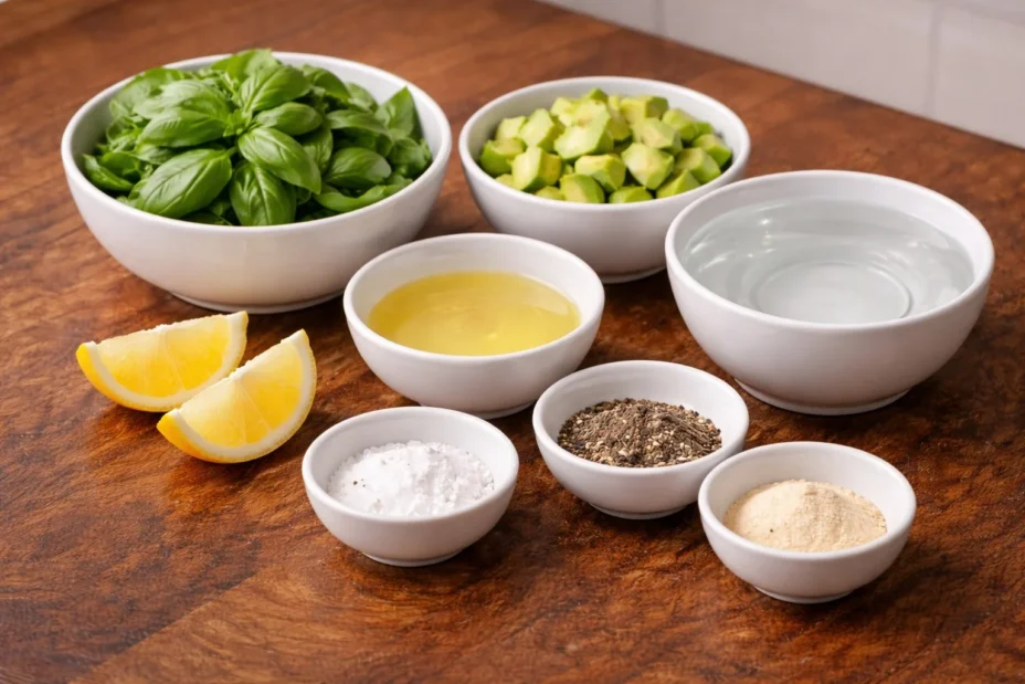 Creamy avocado lemon pesto sauce in a bowl