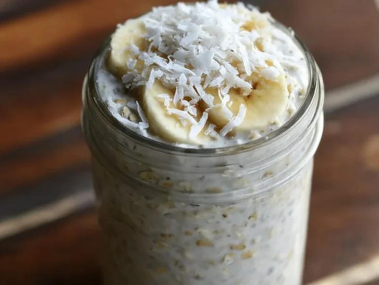 Banana and coconut overnight oats in a mason jar