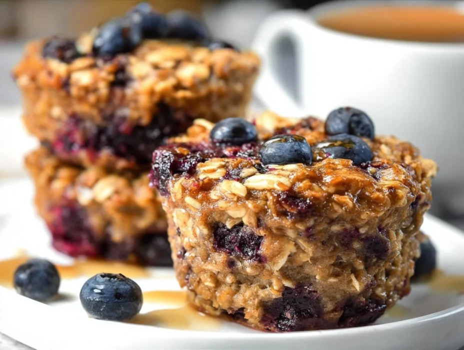 Delicious Blueberry Banana Baked Oatmeal Cups cooling on a wire rack