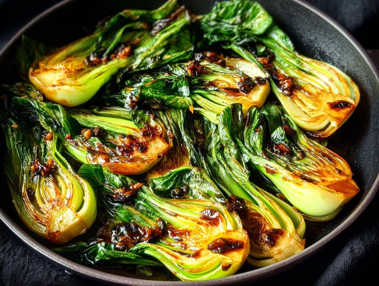 Bok Choy stir fry with colorful vegetables in a pan