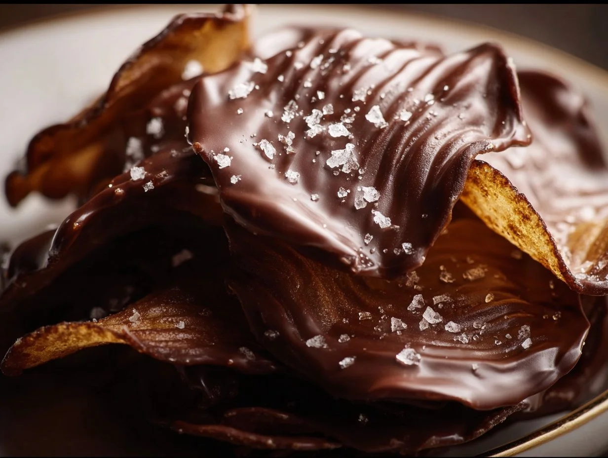 Chocolate Potato Chip Bark with crispy potato chips and rich chocolate.