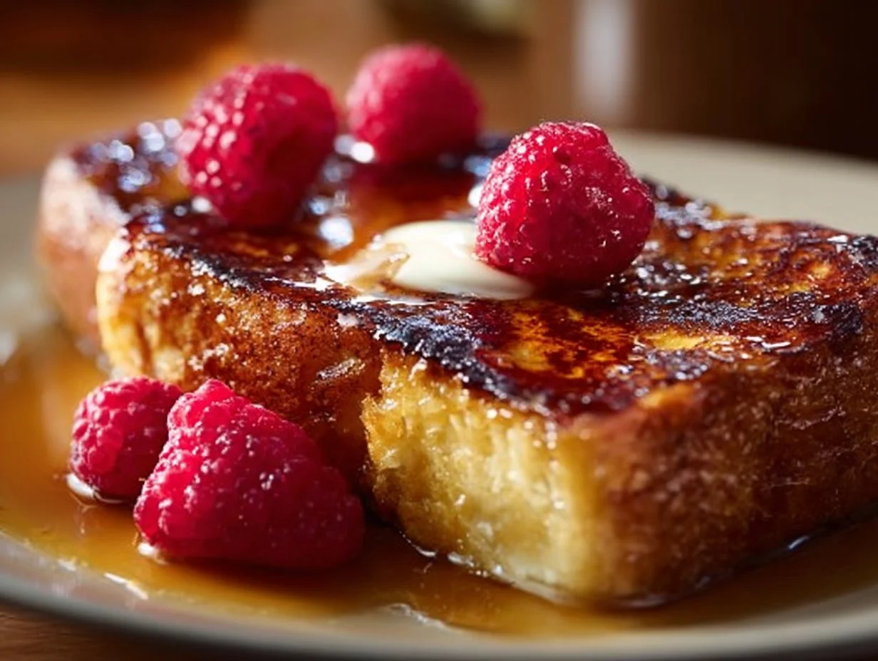 A rich Crème Brûlée French Toast Casserole drizzled with caramelized sugar
