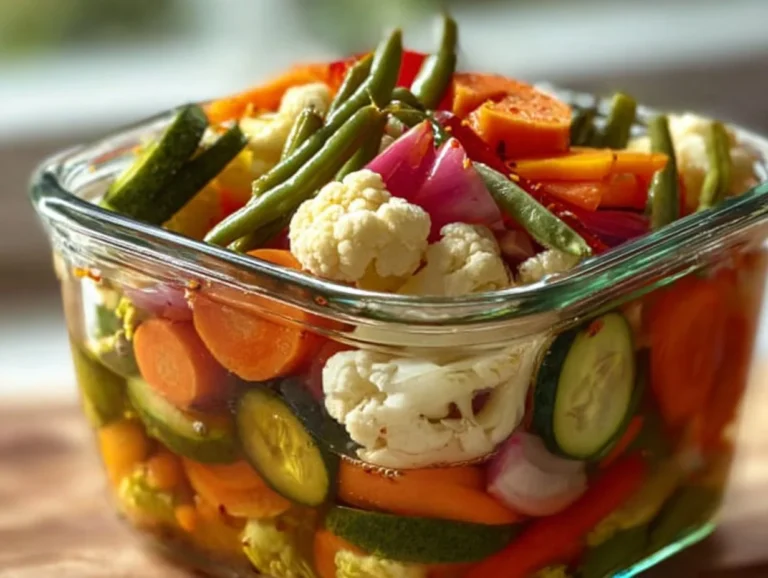 Jars of crunchy tangy refrigerator pickled vegetables for healthy living