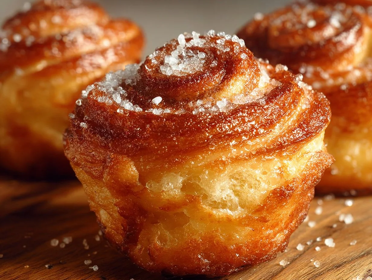 Delicious cruffins with cinnamon filling, fresh out of the oven.