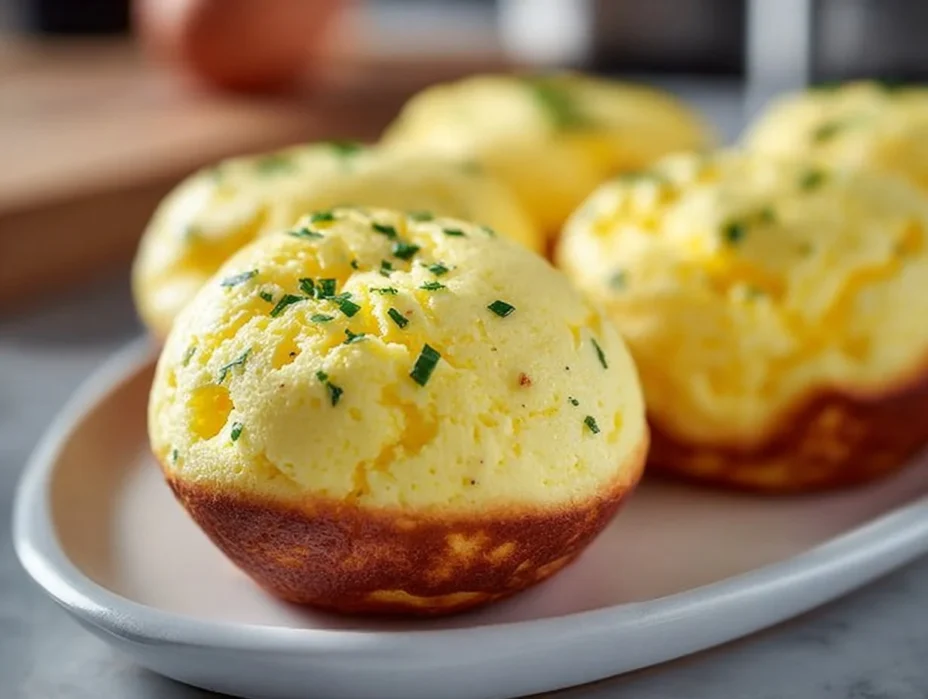 Easy ricotta egg bites recipe with herbs and cheese in a baking dish.