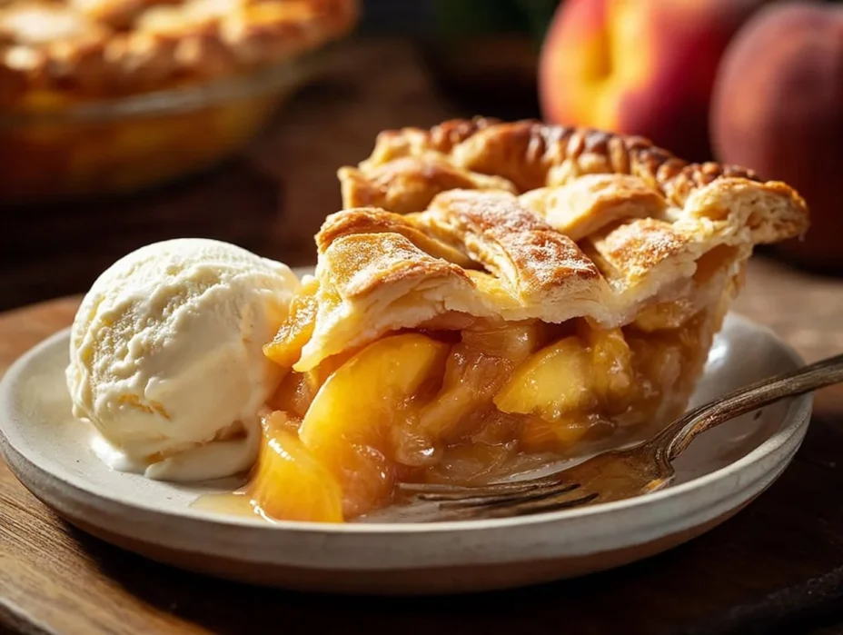 Fresh Peach Pie with juicy peaches and a golden crust