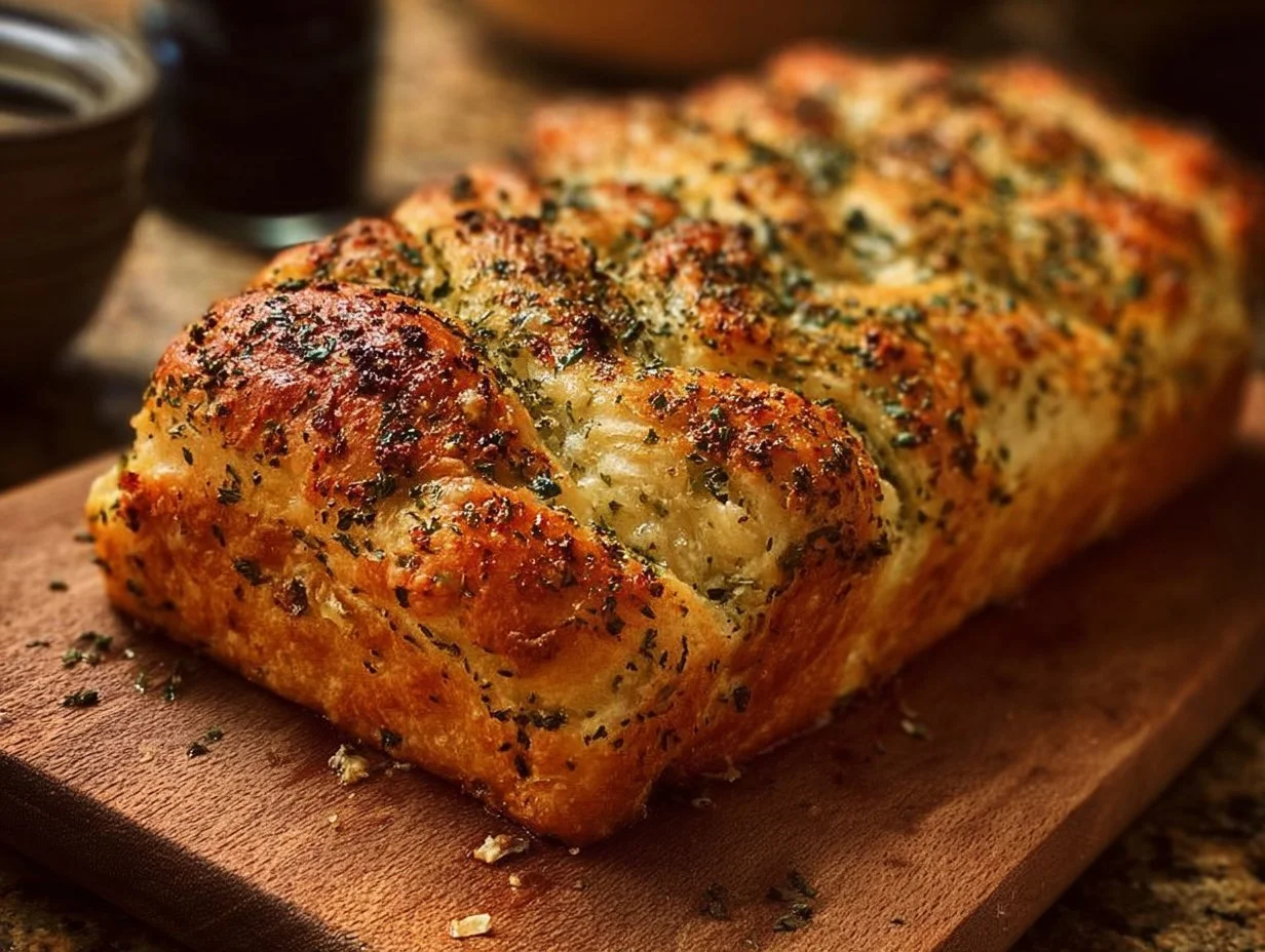Homemade garlic parmesan bread, fresh baked and golden brown