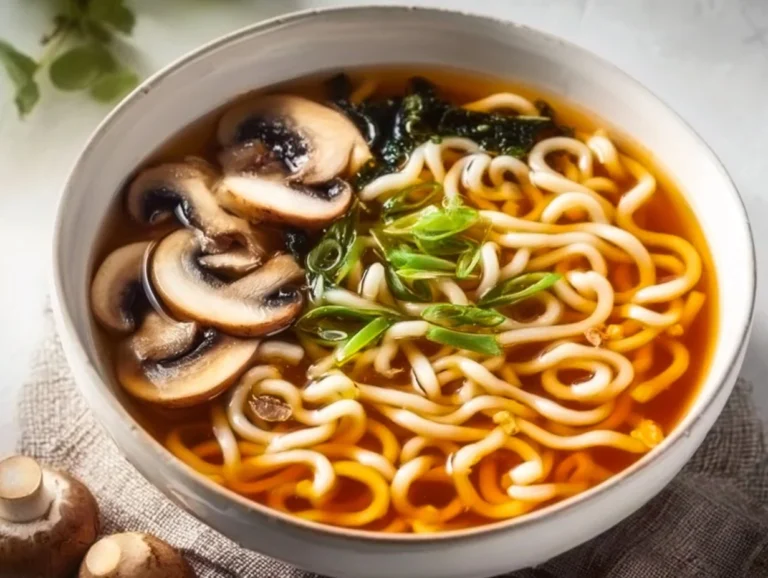 Delicious homemade noodle soup in a bowl with fresh ingredients.