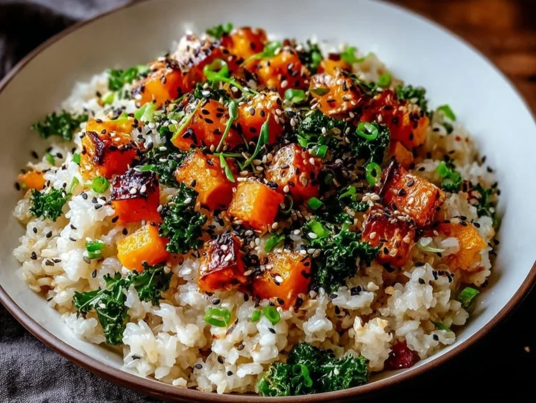 Kale and Sweet Potato Wild Rice Bowl with fresh ingredients