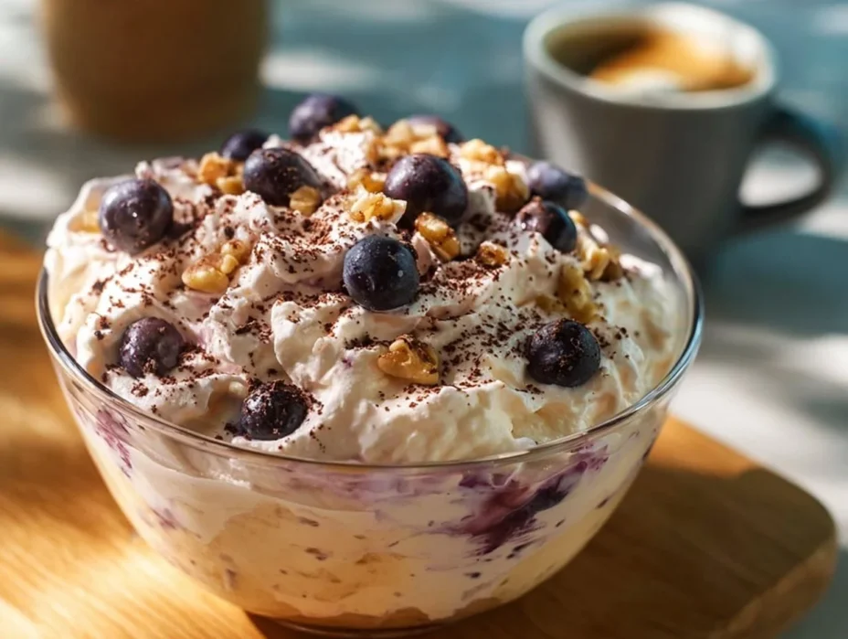 A beautiful light and refreshing dessert with fresh fruits and cream.