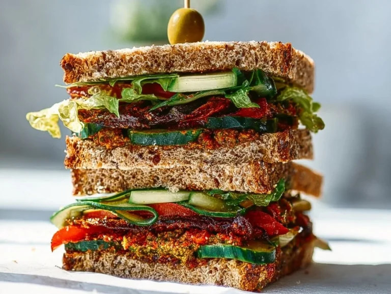 Mediterranean roast vegetables sandwich with sun-dried tomato pesto