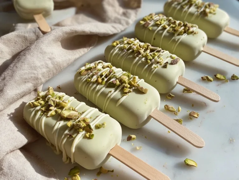 Delicious pistachio popsicles served on a wooden stick