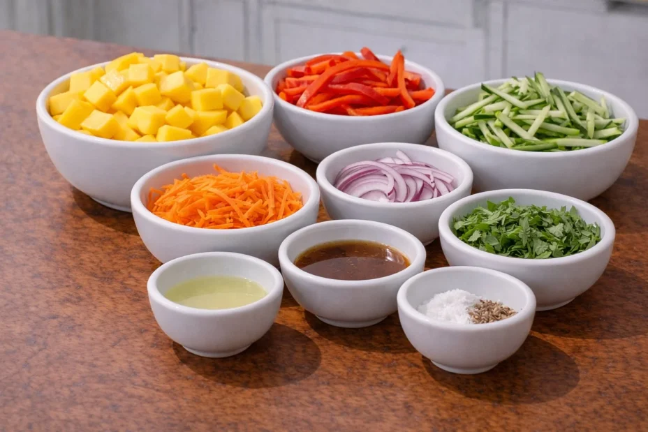 Delicious Thai Mango Salad with vibrant colors and fresh ingredients