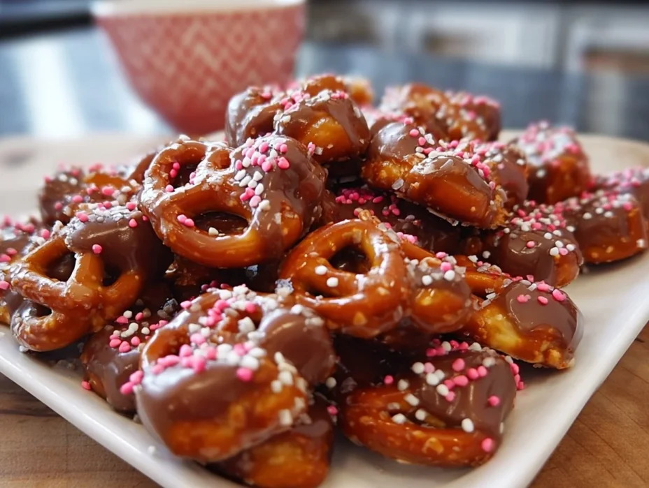 Valentine's Day caramel pretzel bites sweet and salty dessert