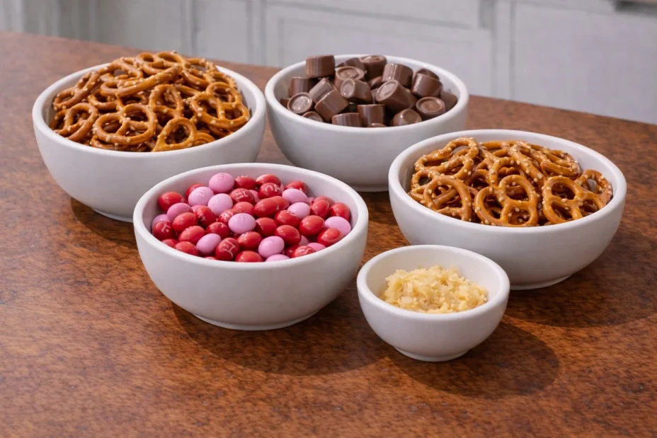 caramel pretzel bites sweet and salty dessert ingredients