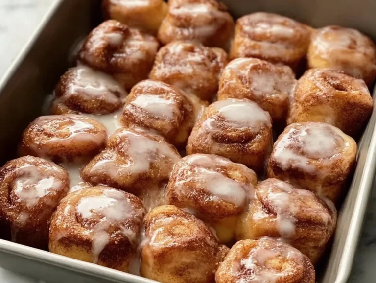 Delicious cinnamon roll bites topped with icing and cinnamon sugar.