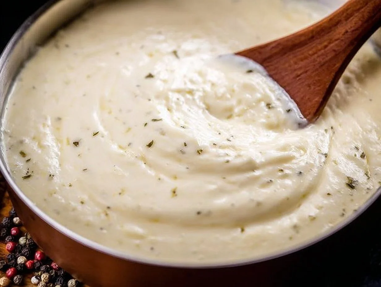 Delicious homemade Alfredo Sauce in a bowl, ready to serve over pasta.