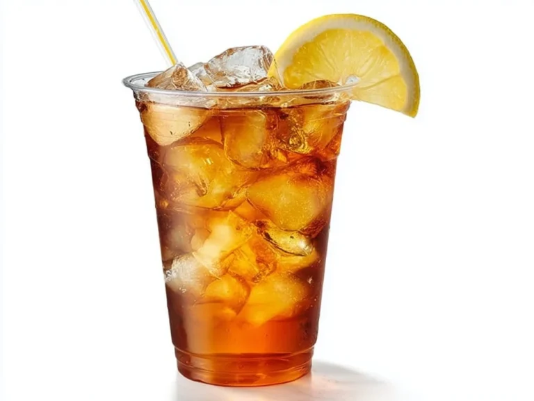 Iced lemon tea in a plastic takeaway glass on a white background