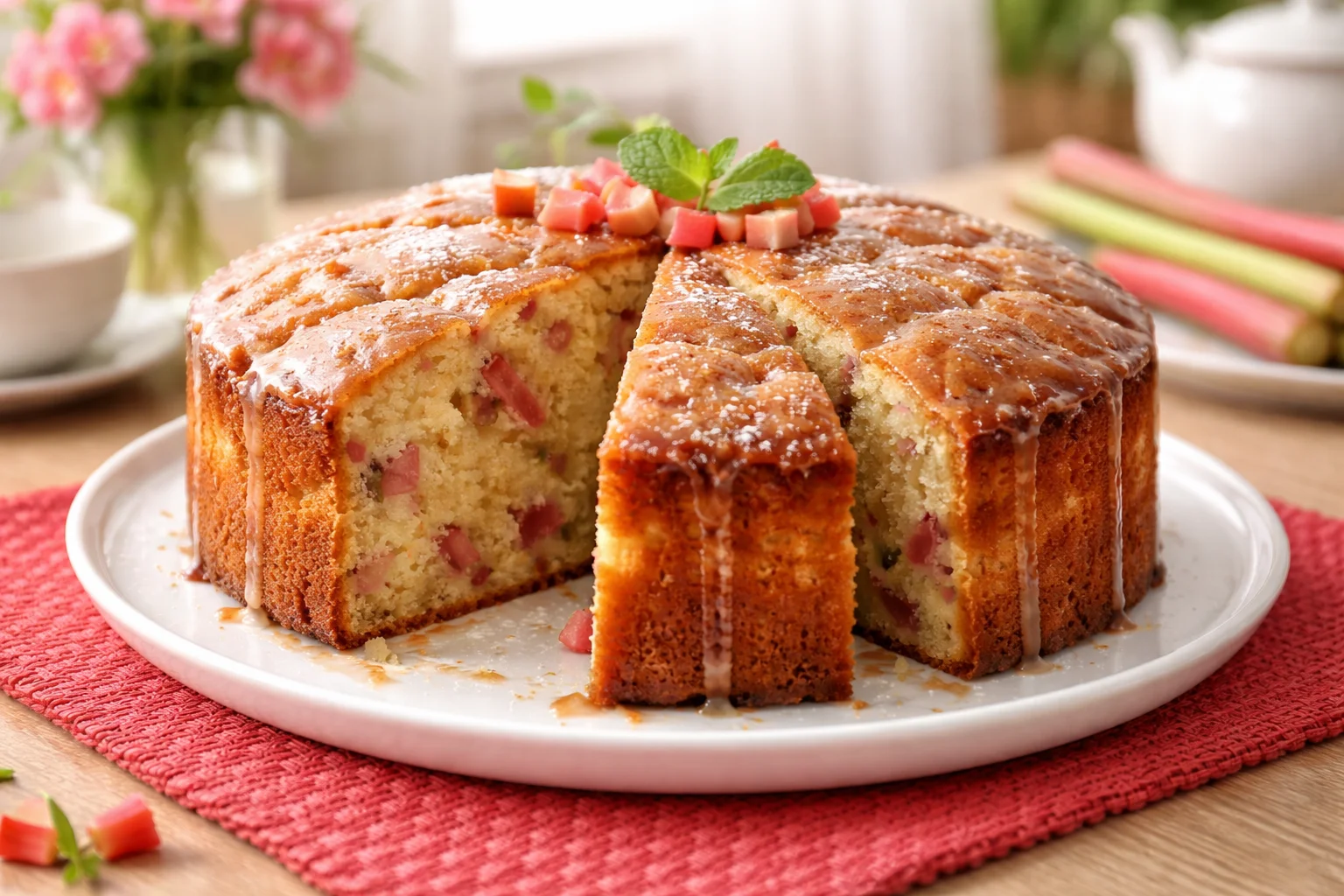 Old-Fashioned Rhubarb Cake with Warm Butter Sauce