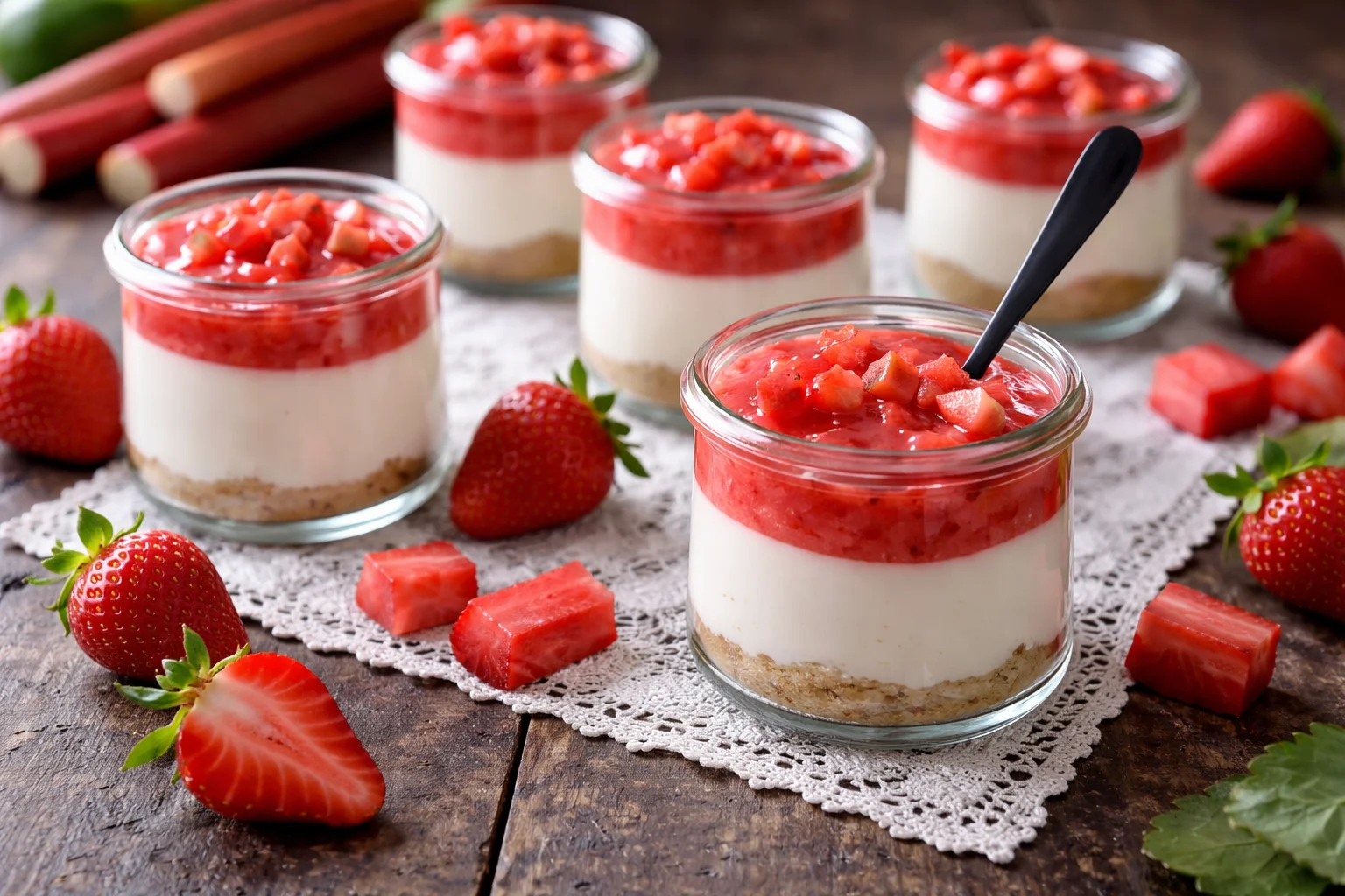 Rhubarb Cheesecake Creams in Easy No-Bake Dessert Cups