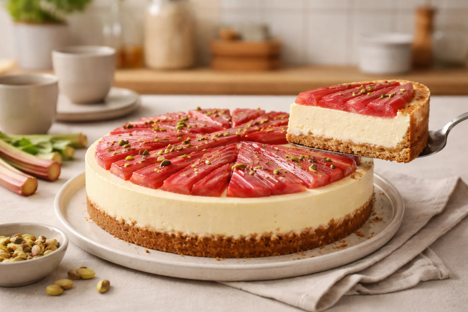 Rhubarb Cheesecake Recipe with a Creamy Swirled Filling