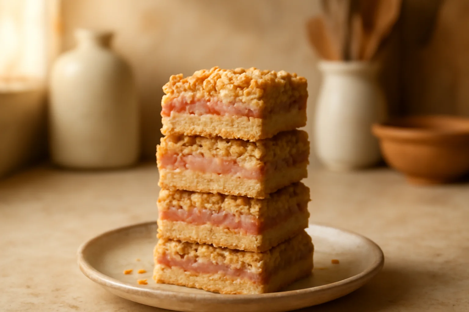 Rhubarb Cream Cheese Bars with Oat Crumble Topping