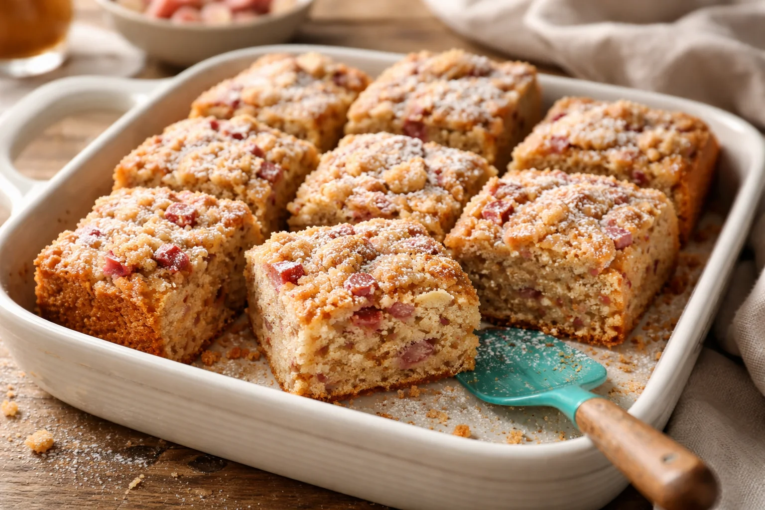 Rhubarb Sour Cream Coffee Cake with a Cinnamon Streusel
